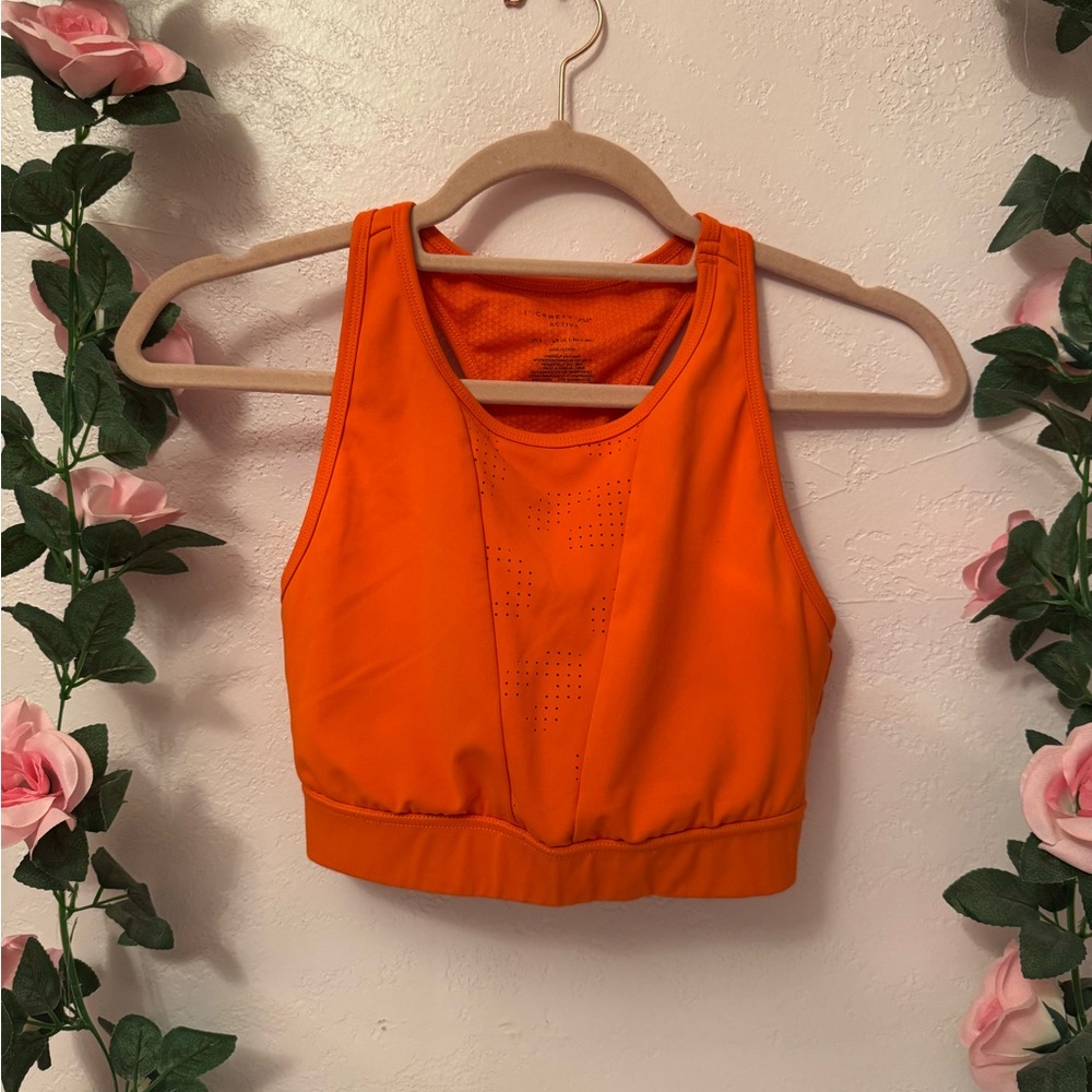 Bright Orange Athletic Crop Sports Bra and Skirt Set
